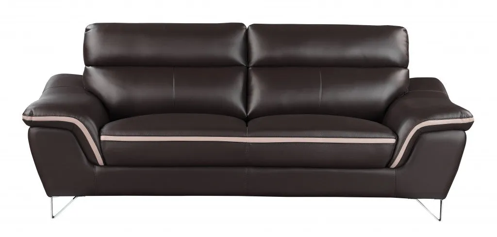 36" Charming Brown Leather Sofa By Homeroots
