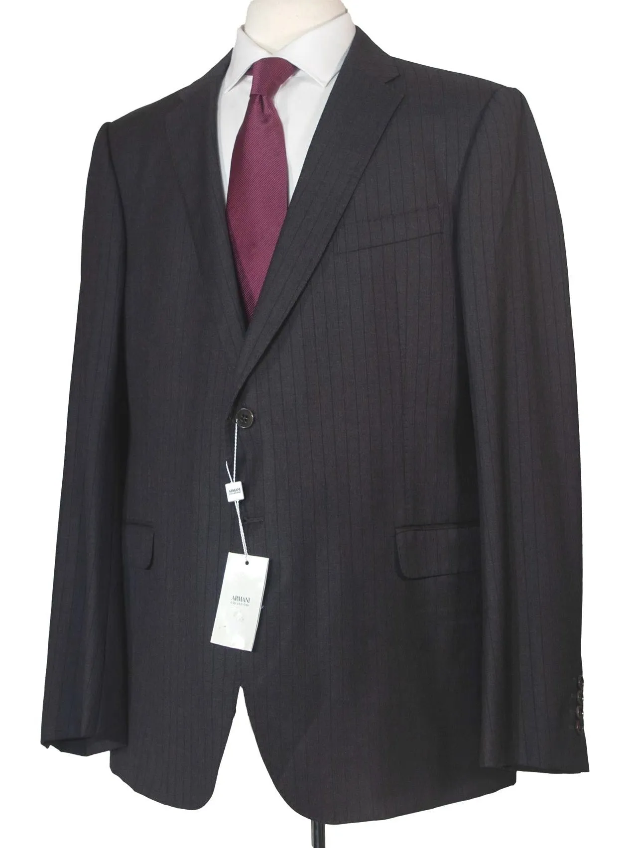 Armani Collezioni Mens Slim Fit Charcoal Pinstripe 100% Wool 2 Piece Suit