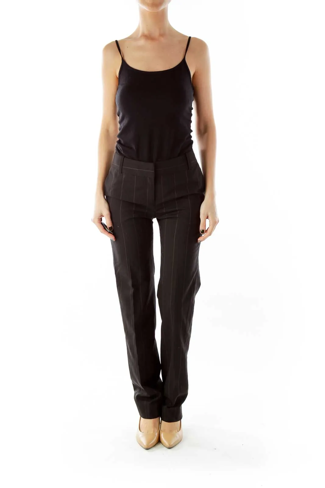 Black Stripped Straight-Leg Pants