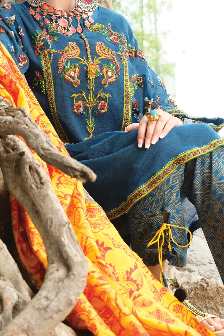 Blue Cotton Net 3 Piece Stitched - ALP-728