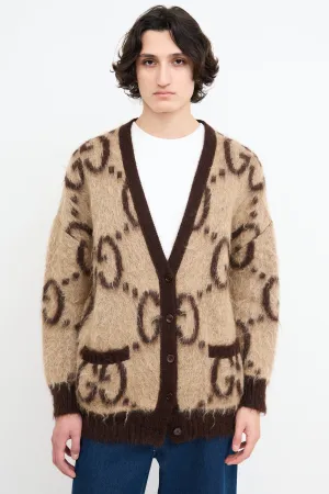 Brown Mohair Reversible Monogram Cardigan