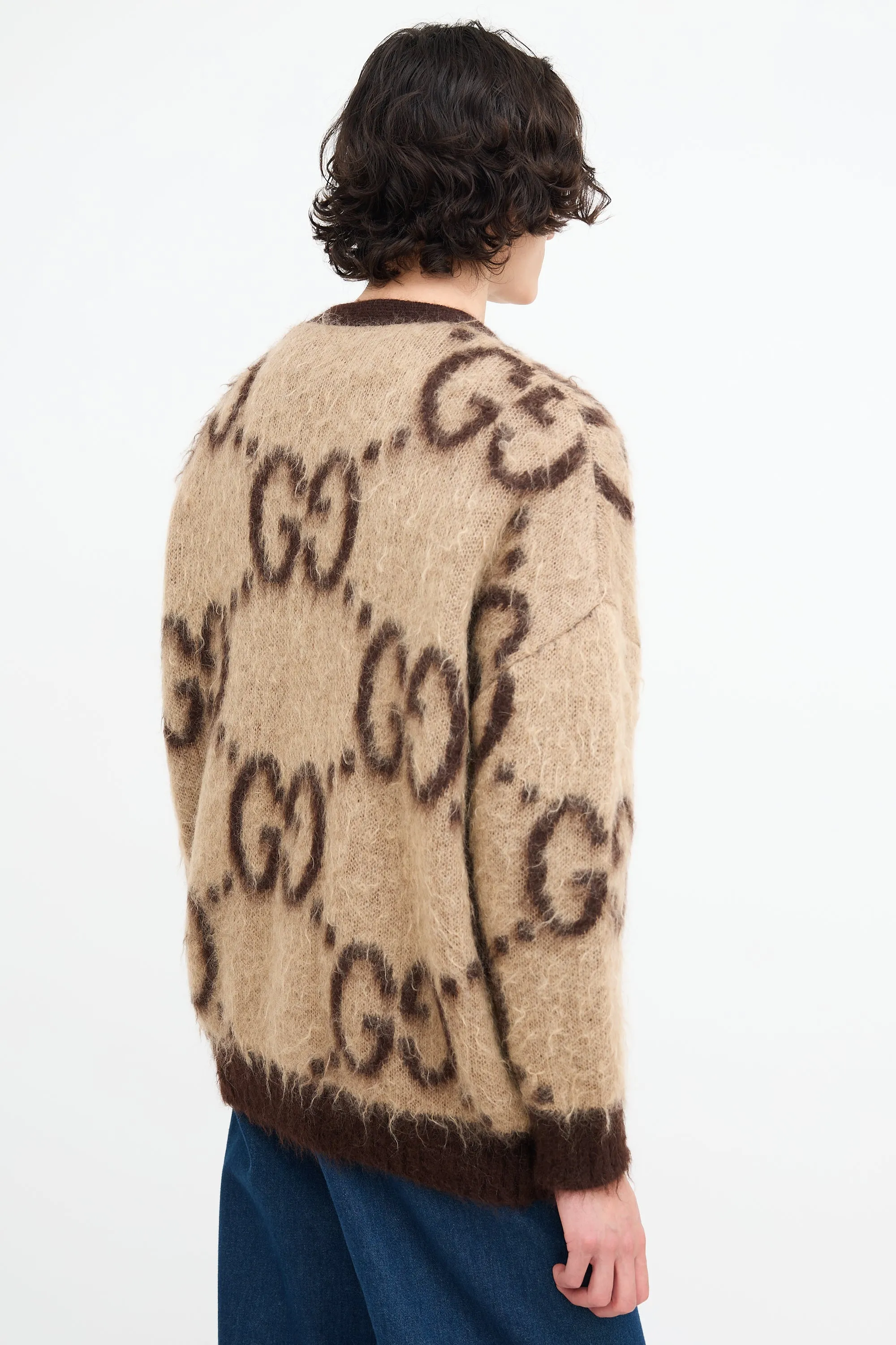 Brown Mohair Reversible Monogram Cardigan