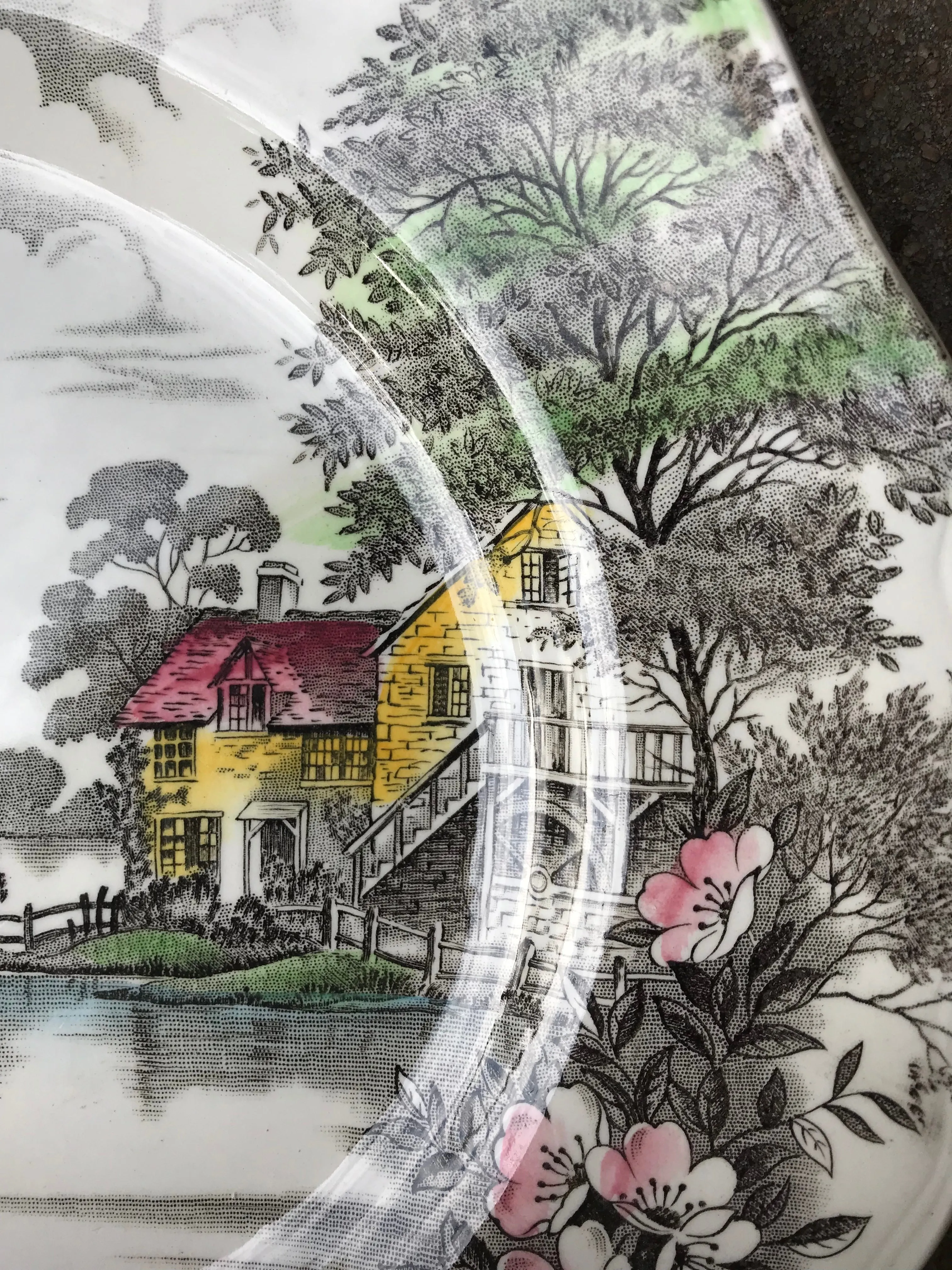 Dark Brown Hand Painted English Cottage Transferware Plate