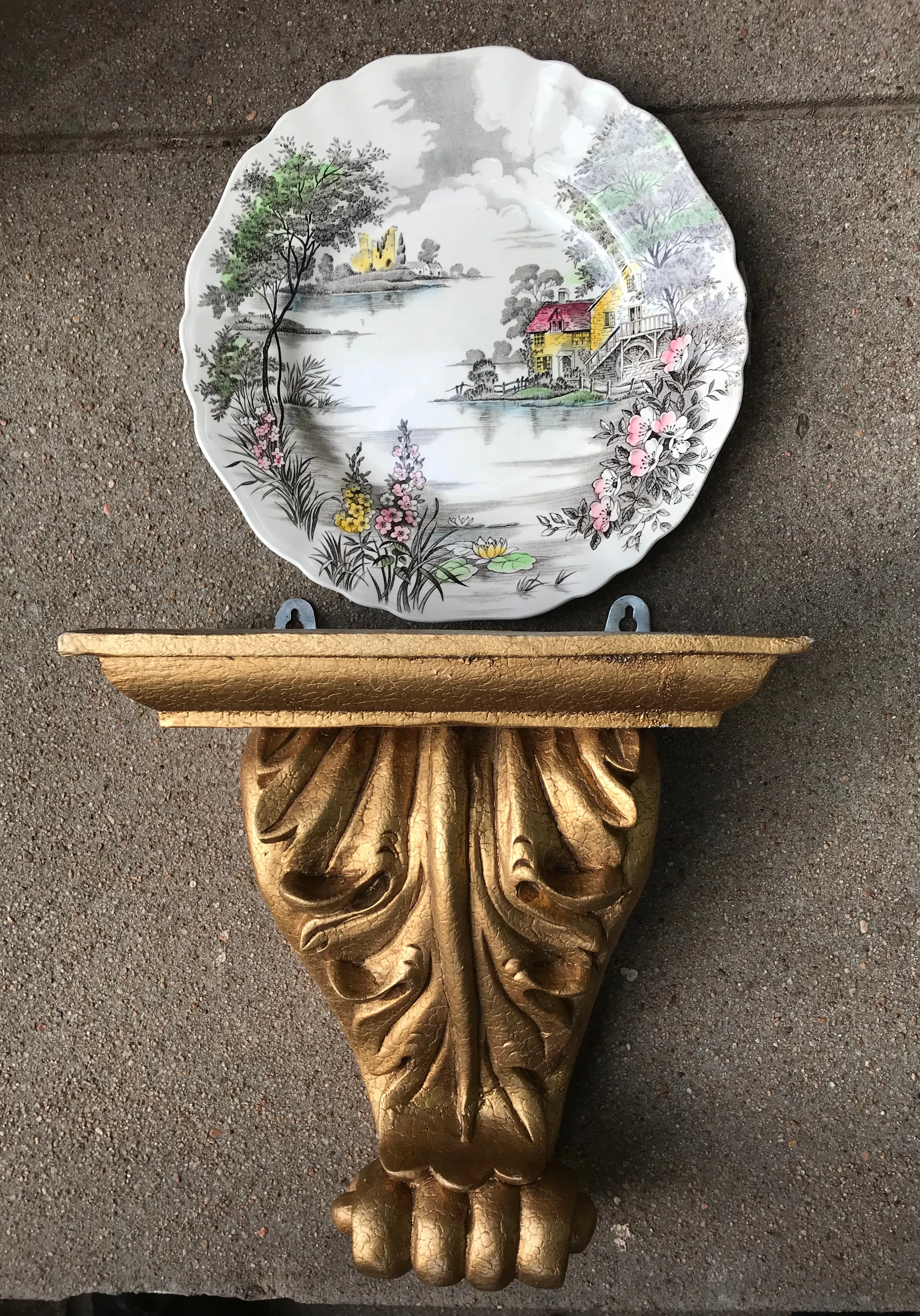 Dark Brown Hand Painted English Cottage Transferware Plate