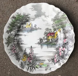 Dark Brown Hand Painted English Cottage Transferware Plate