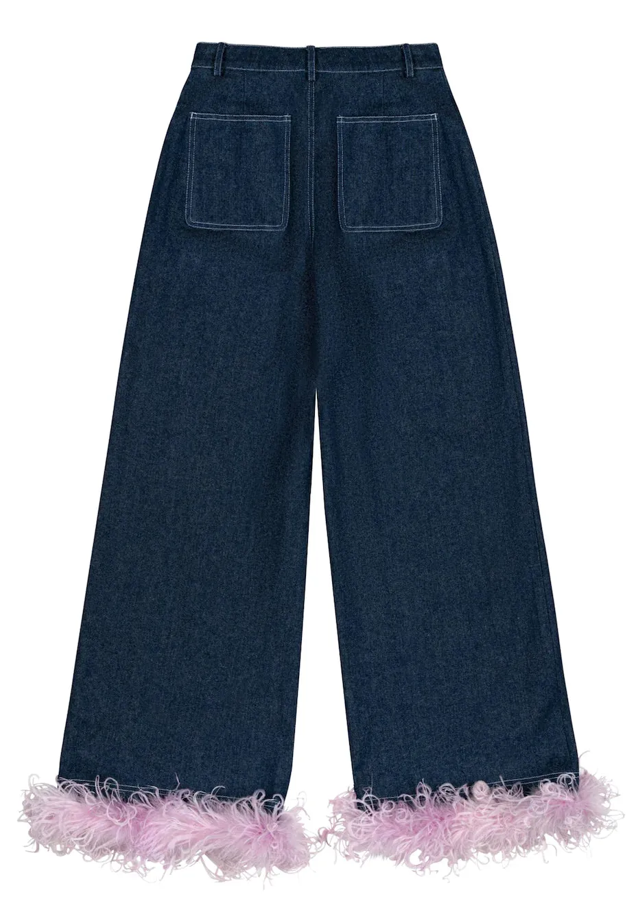 Dauphinette- Loose Jean: Indigo/ Lilac Feathers