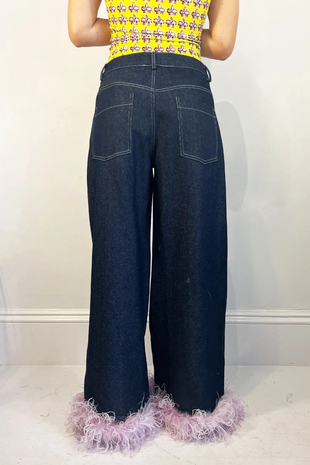 Dauphinette- Loose Jean: Indigo/ Lilac Feathers