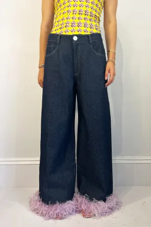 Dauphinette- Loose Jean: Indigo/ Lilac Feathers