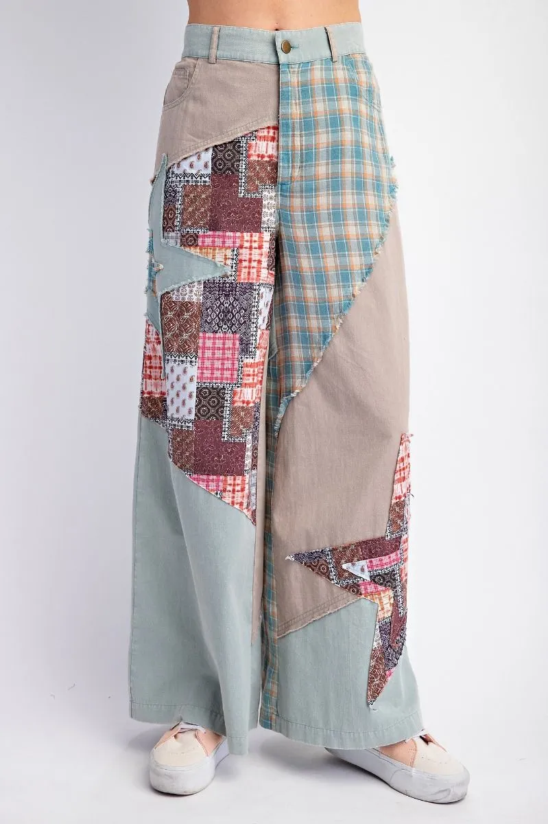 Easel Patchwork Mix N Match Washed Pants