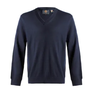 Extra Fine 'Zegna Baruffa' Merino Wool V-Neck Sweater in Navy by Viyella