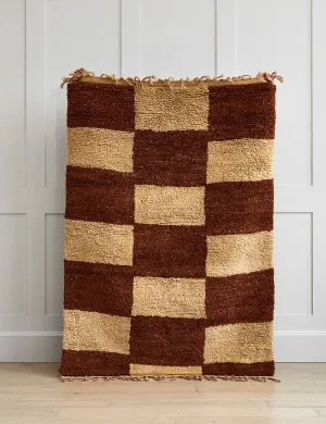 Ferm Living Brick & Cream Mara Checked Knotted Rug - Large
