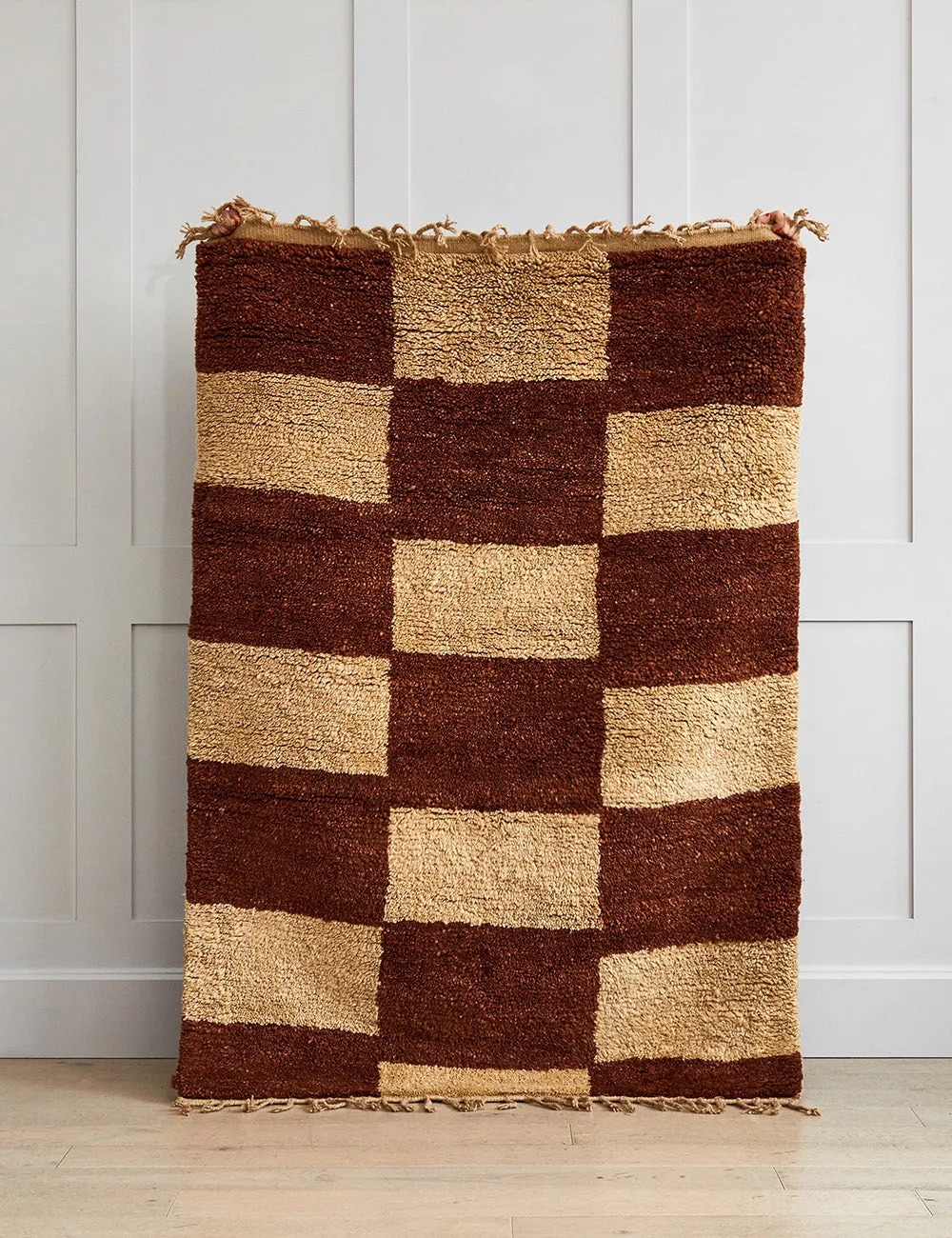 Ferm Living Brick & Cream Mara Checked Knotted Rug - Large