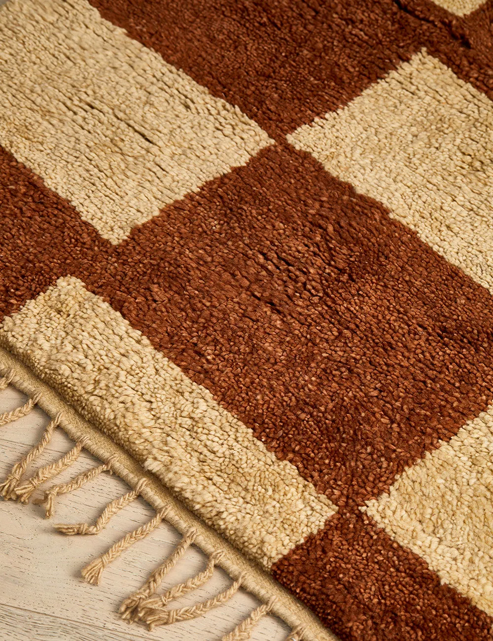 Ferm Living Brick & Cream Mara Checked Knotted Rug - Large