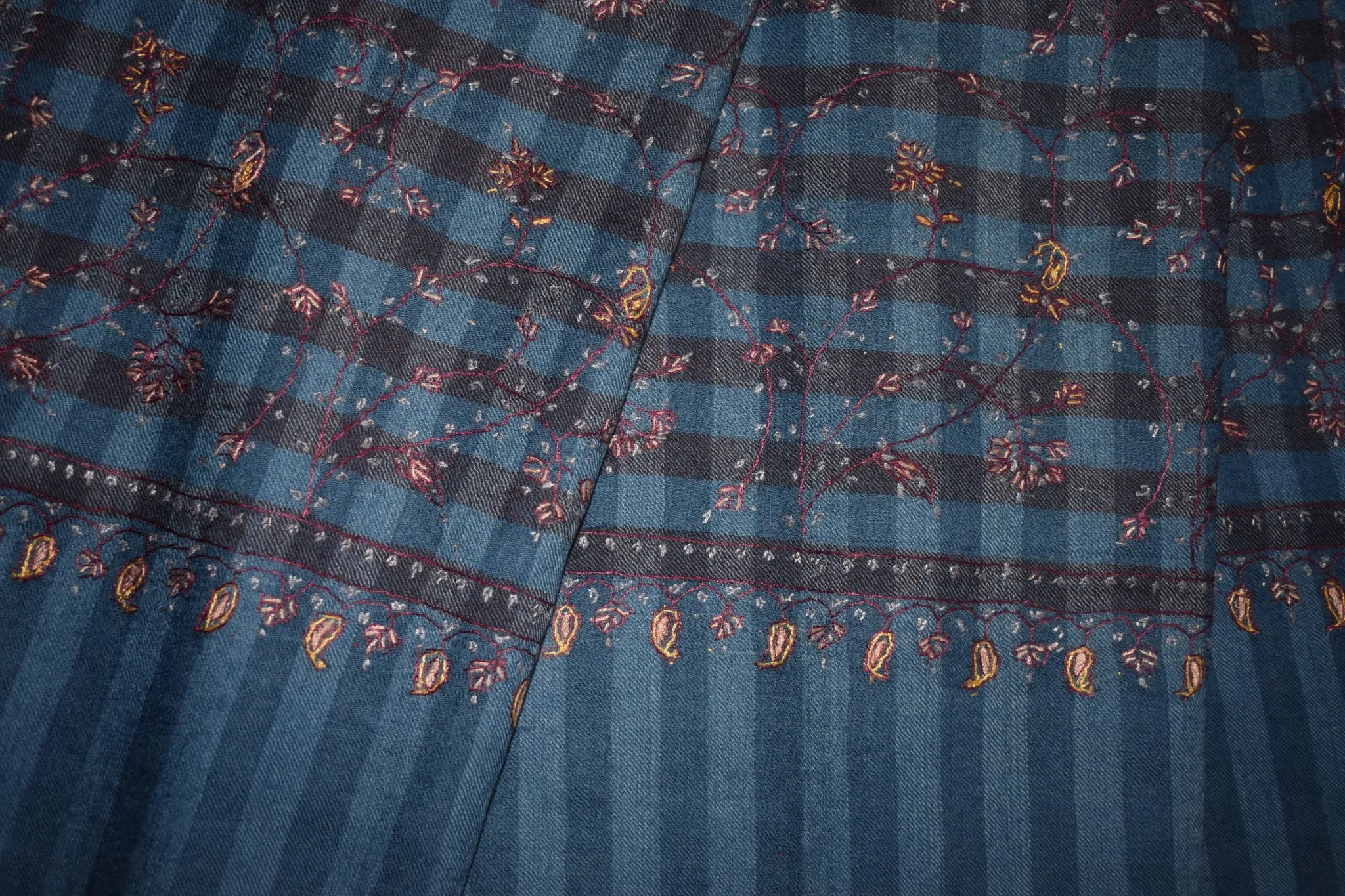 Fine wool Embroidered check shawl 40x80 inch