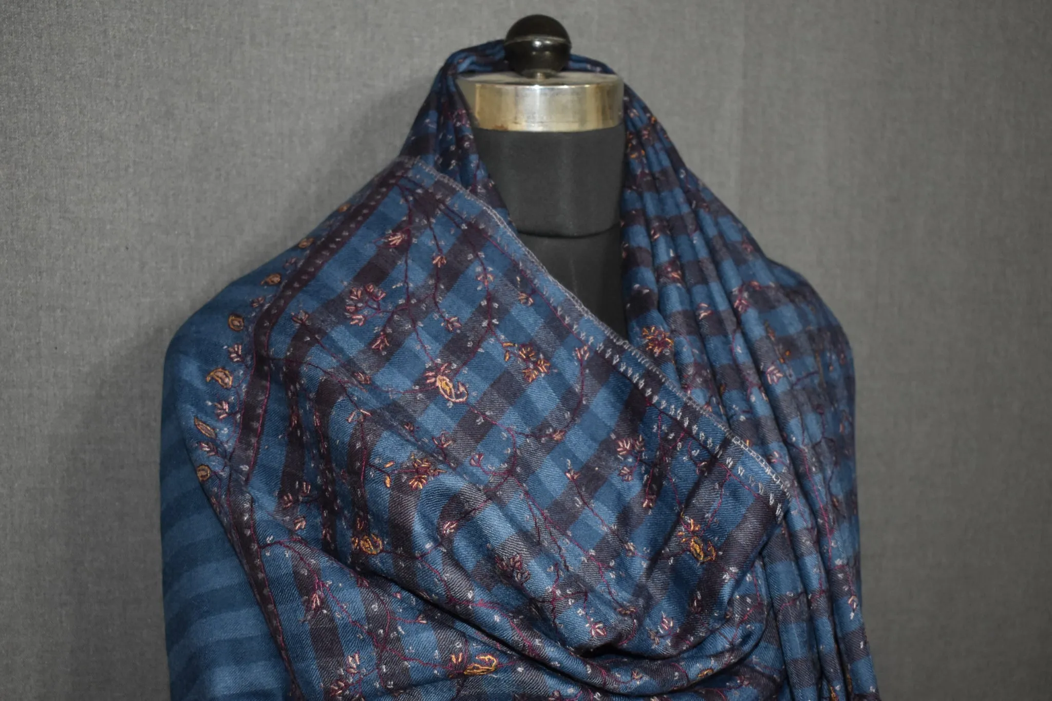 Fine wool Embroidered check shawl 40x80 inch