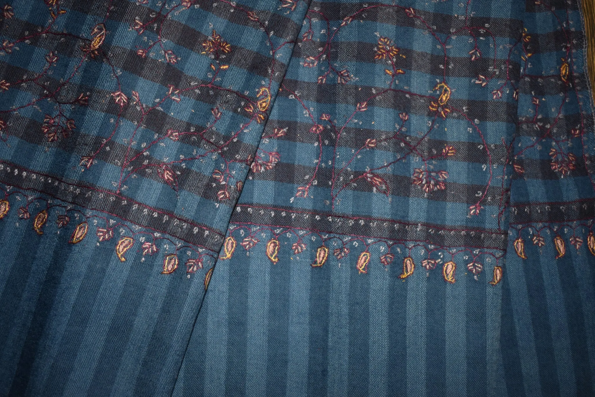 Fine wool Embroidered check shawl 40x80 inch