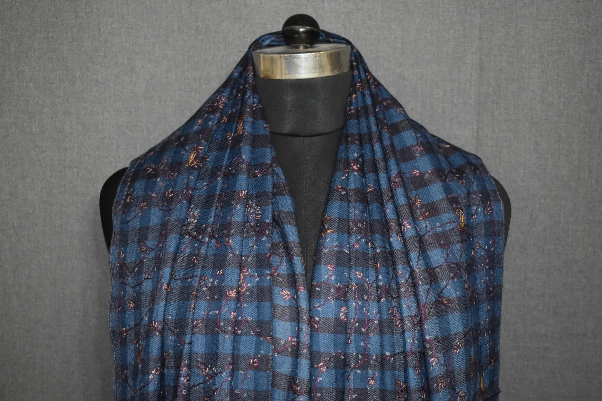 Fine wool Embroidered check shawl 40x80 inch