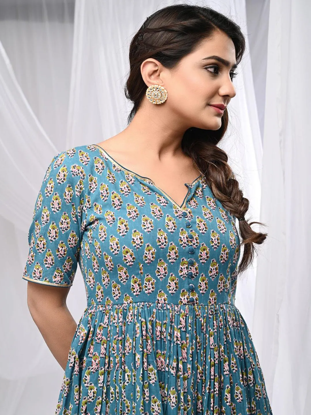 Fulwari Blue Anarkali Kurta Set With Dupatta
