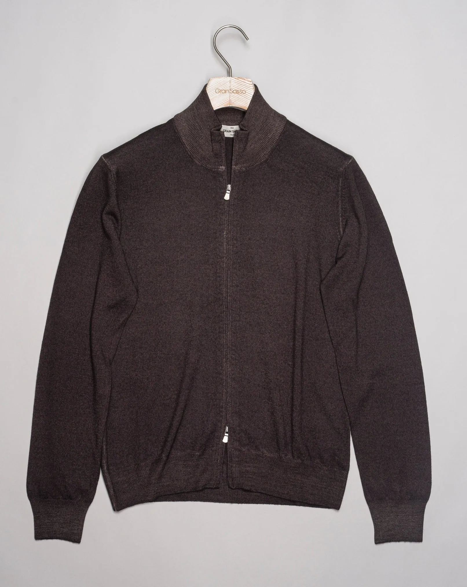 Gran Sasso Vintage Merino Full-Zip Knit / Dark Brown