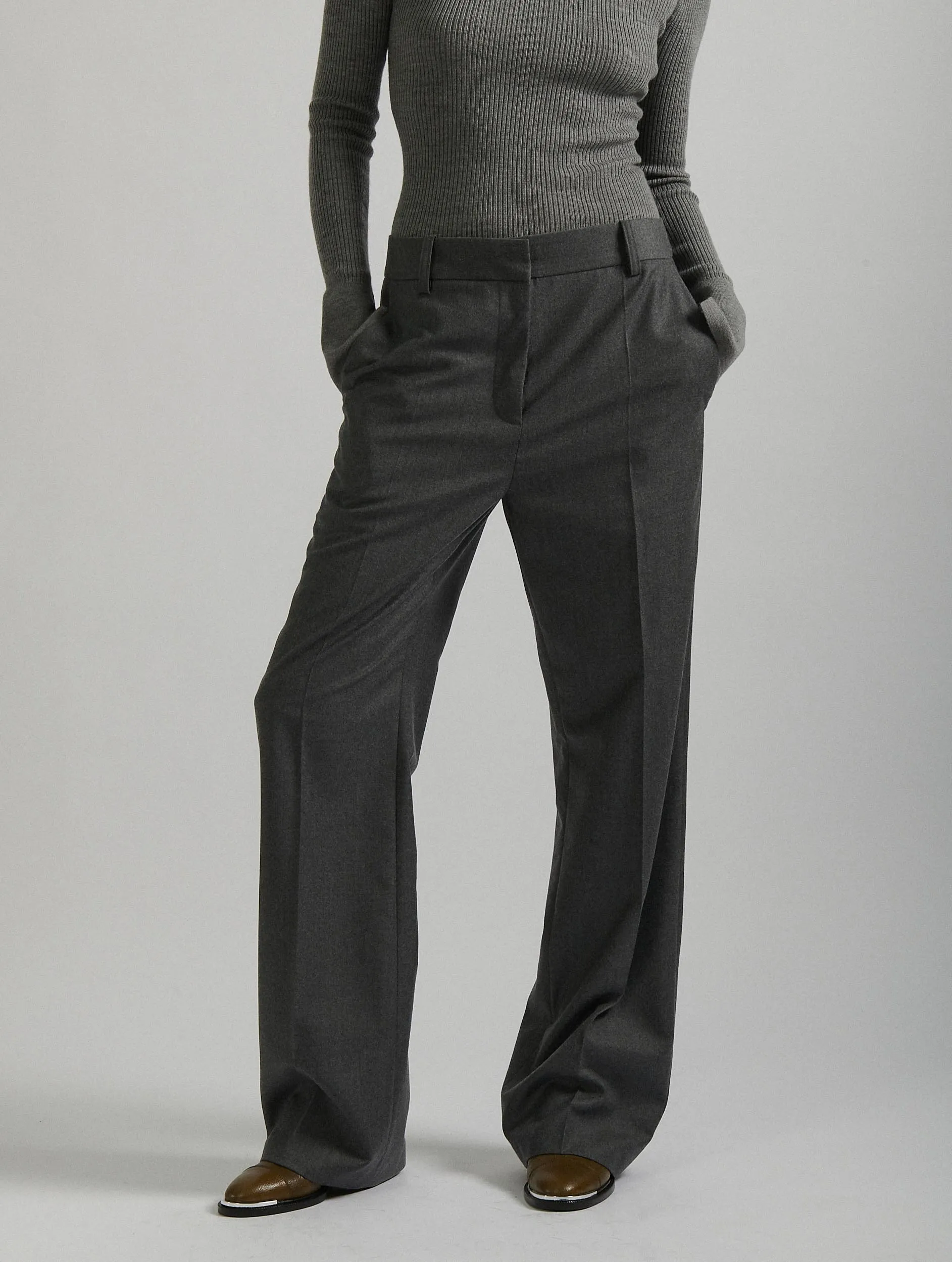 Grey flannel low-waist trousers