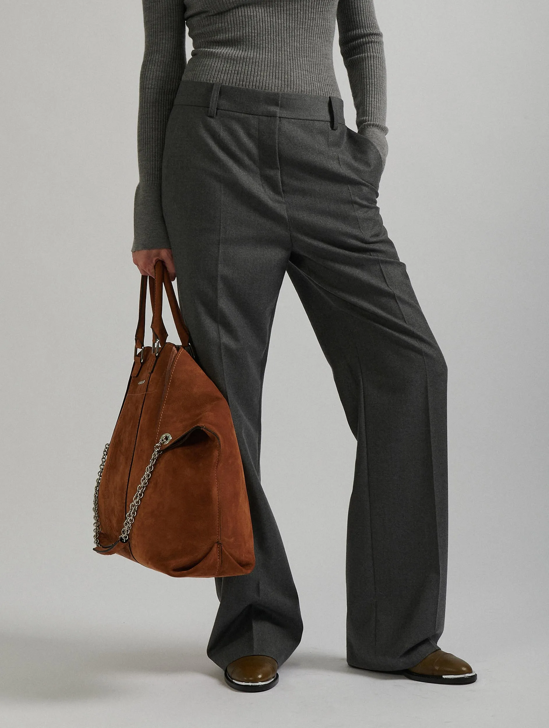 Grey flannel low-waist trousers