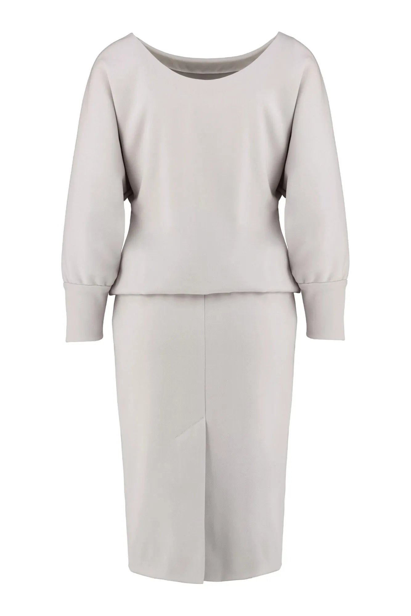KAEMPFERIA ELEGANT WOOL CREPE LIGHT GRAY DRESS