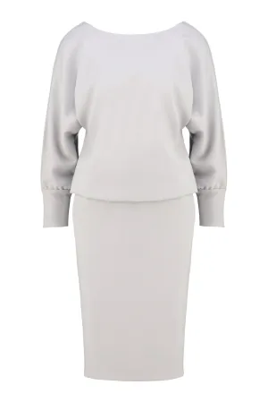 KAEMPFERIA ELEGANT WOOL CREPE LIGHT GRAY DRESS