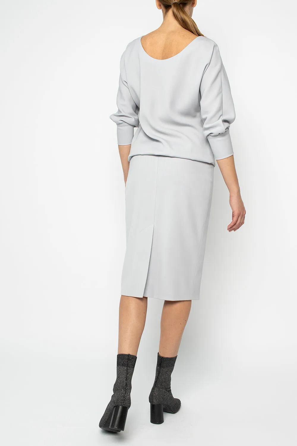 KAEMPFERIA ELEGANT WOOL CREPE LIGHT GRAY DRESS