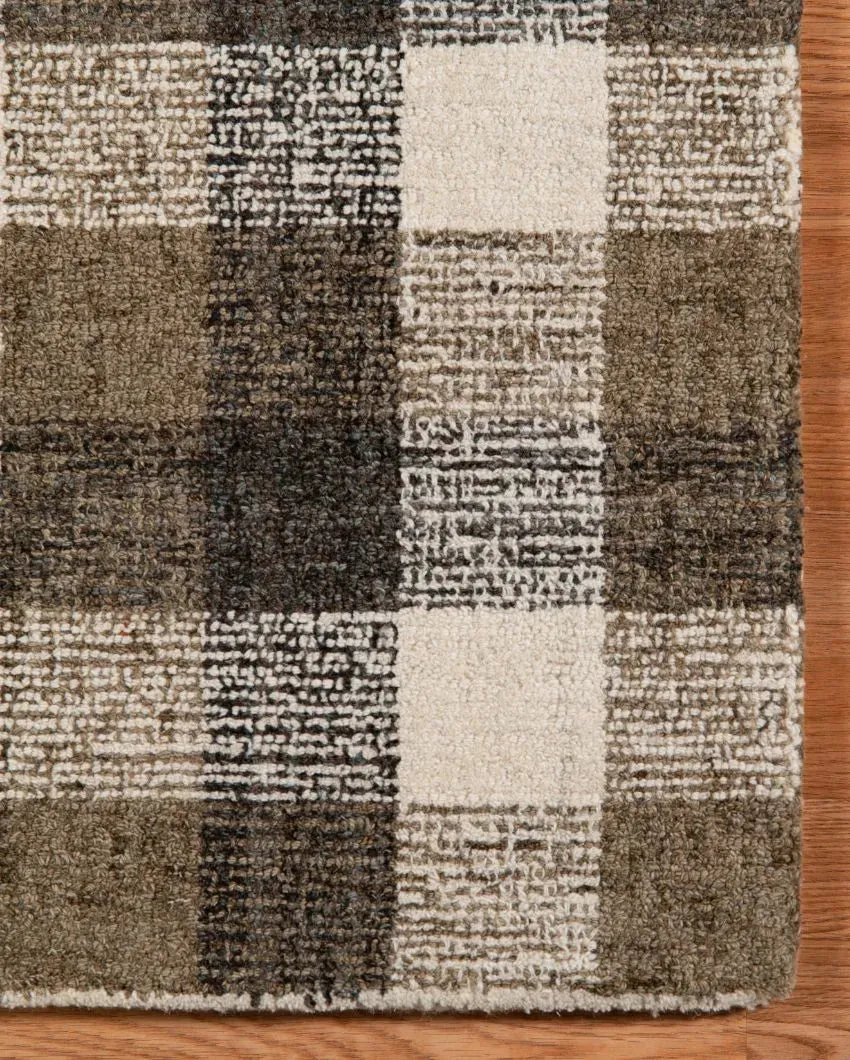 Khaki Wool Plaid Pattern Hand-Tufted Rug Carpet