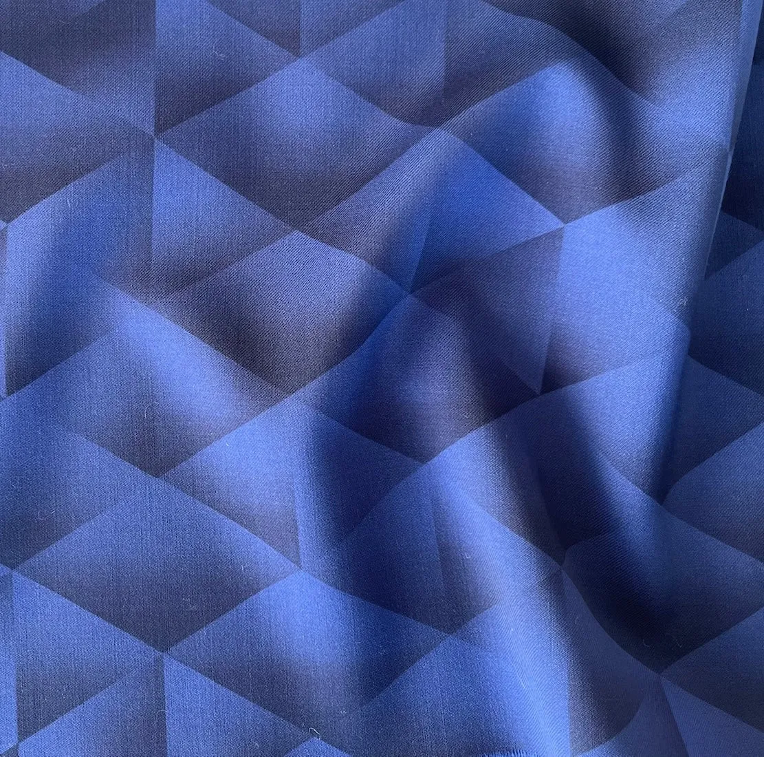Light-Weight Dramatic Geo Art Deco Cobalt Wool Twill (Made in Italy)
