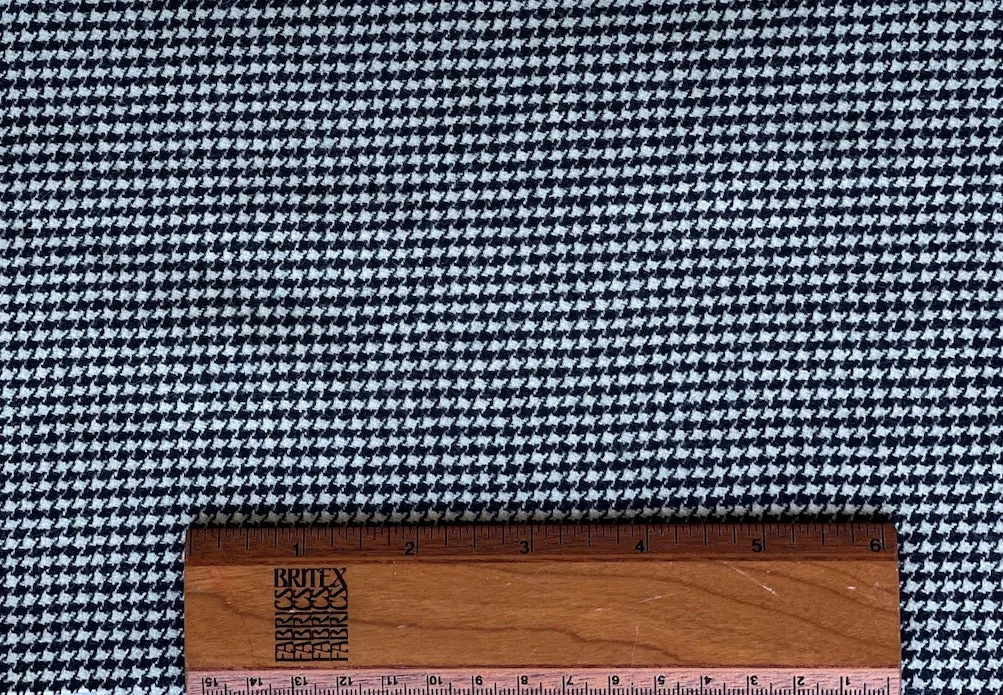 Luxurious Black & Soft White Houndstooth Stretch Wool Flannel (Made in Italy)