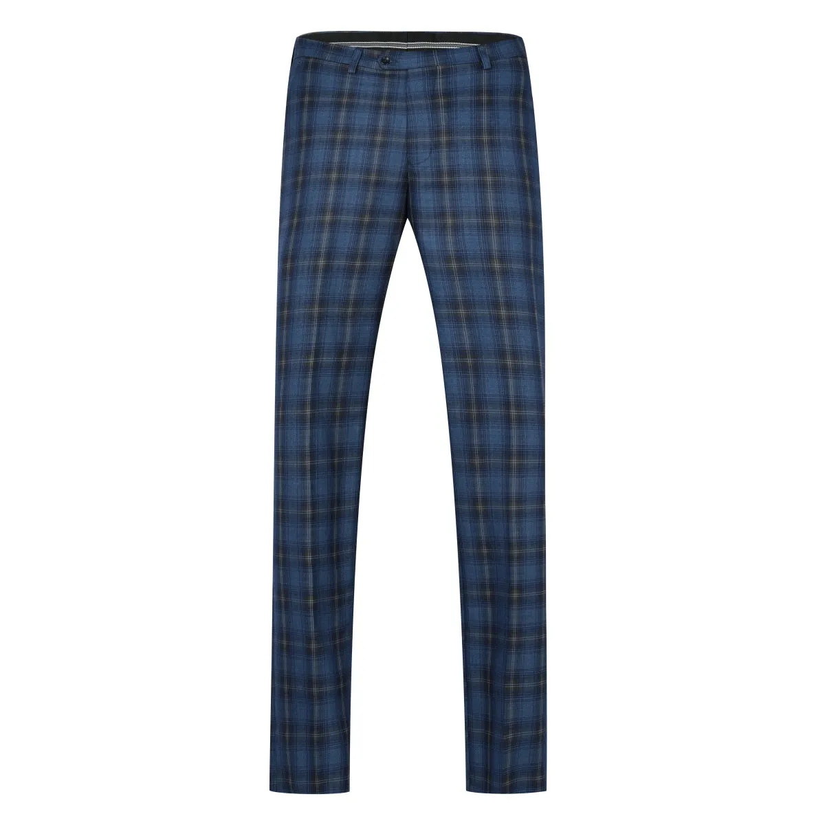 Men's 2-Piece Three-Button Plaid Striped Suit Blue