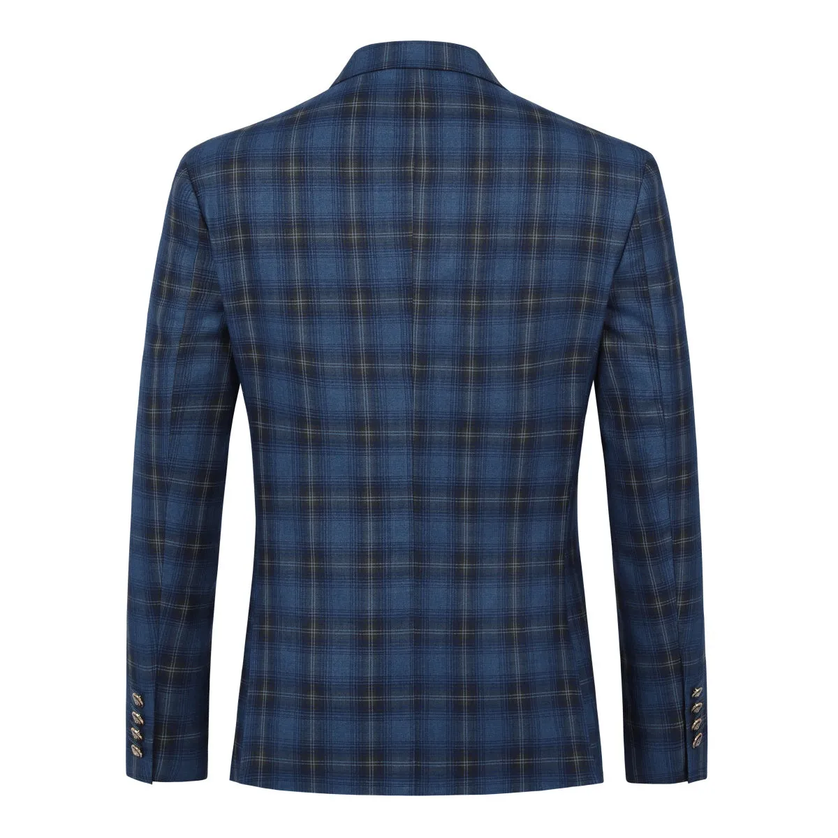 Men's 2-Piece Three-Button Plaid Striped Suit Blue