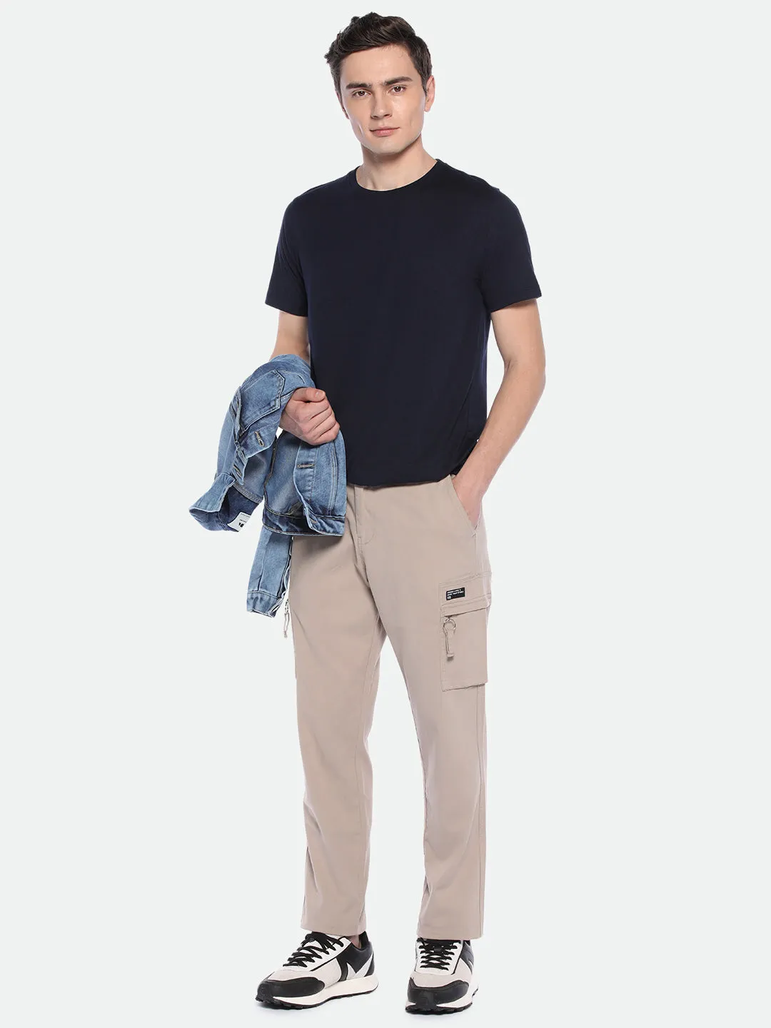 Men's Brown Straight Fit Mid-Rise Stretchable Cargo Trousers