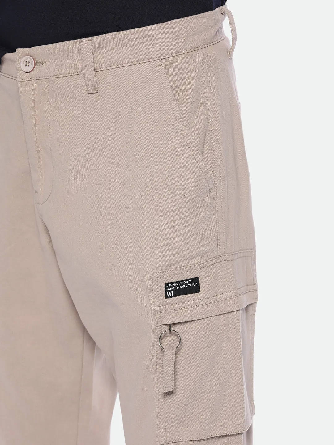 Men's Brown Straight Fit Mid-Rise Stretchable Cargo Trousers