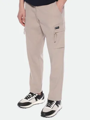 Men's Brown Straight Fit Mid-Rise Stretchable Cargo Trousers