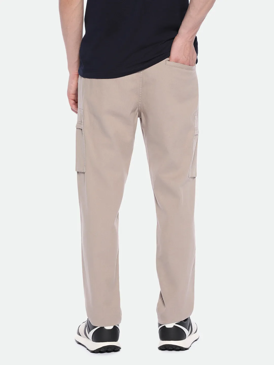 Men's Brown Straight Fit Mid-Rise Stretchable Cargo Trousers
