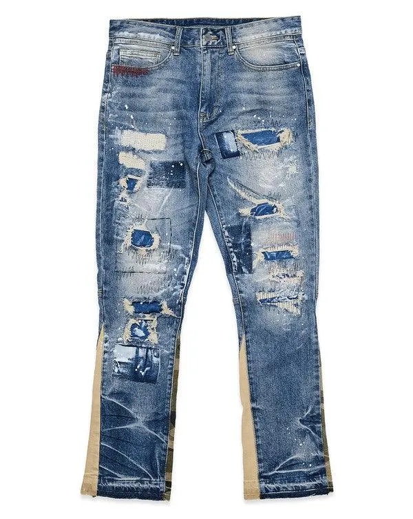 Mens Heavy Rip & Repair Slim Straight Leg Jeans