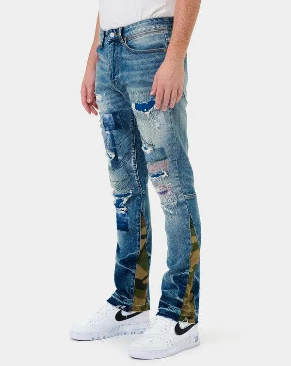 Mens Heavy Rip & Repair Slim Straight Leg Jeans