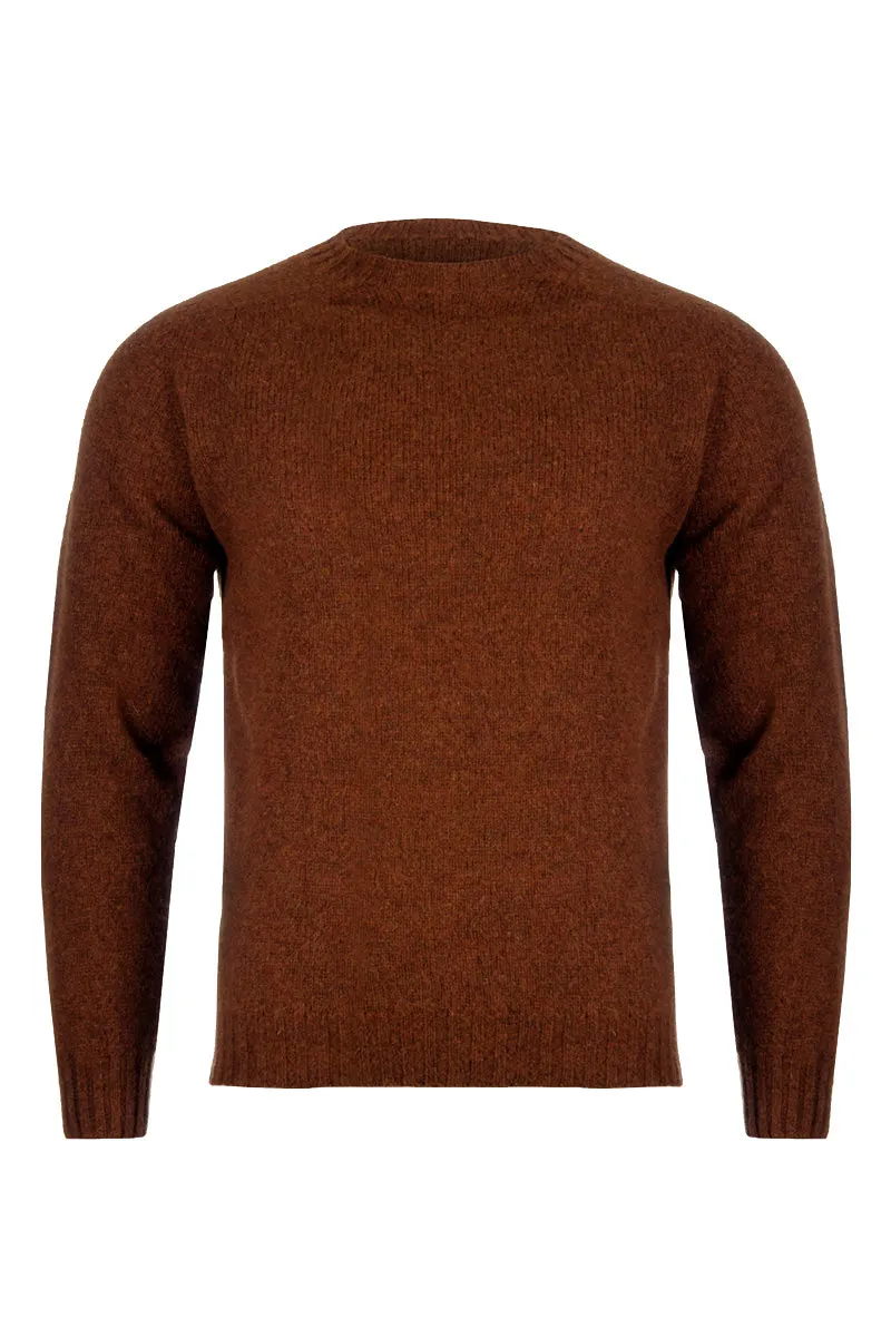 Mens Seamless Saddle Shoulder Shetland Jumper - Rust