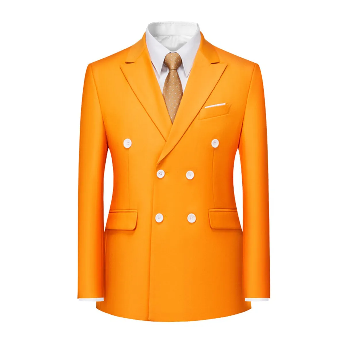 Men's Solid Color Double Breasted Business Suit Orange
