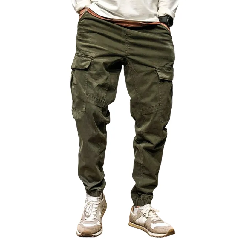 Men's Solid Color Elastic Waist Multi-pocket Cargo Pants 30038538Z