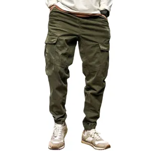 Men's Solid Color Elastic Waist Multi-pocket Cargo Pants 30038538Z