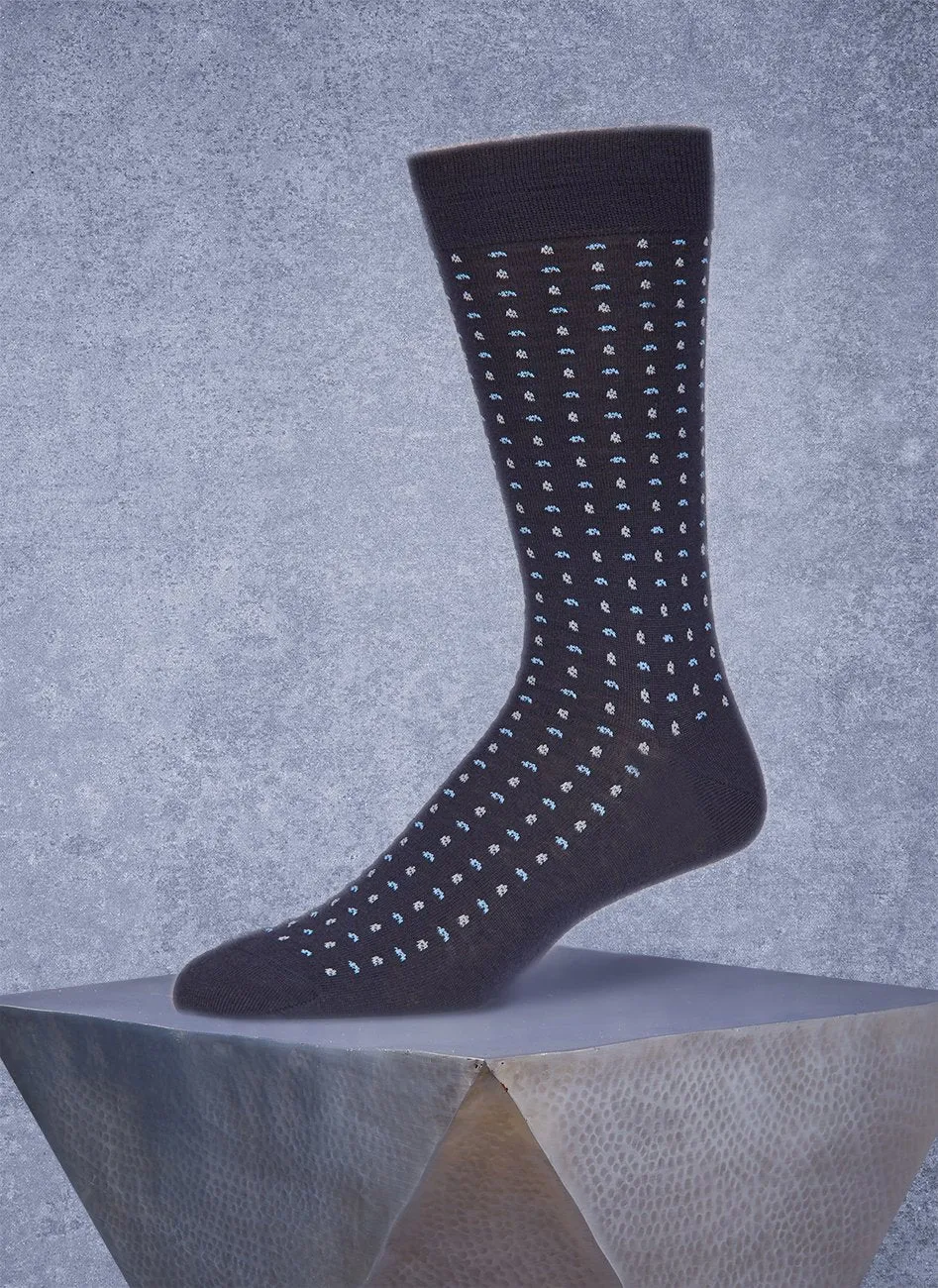 Merino Micro Paisley Sock in Navy