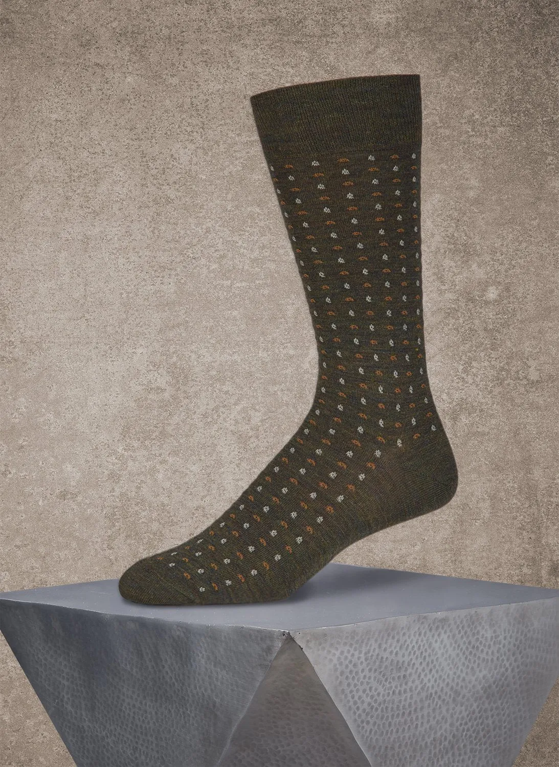 Merino Micro Paisley Sock in Olive