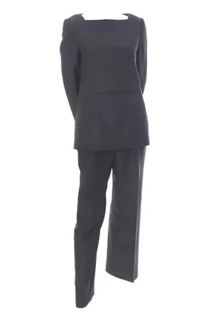 Minimalist James Galanos Vintage Gray Wool Tunic Top and Pants Outfit Small