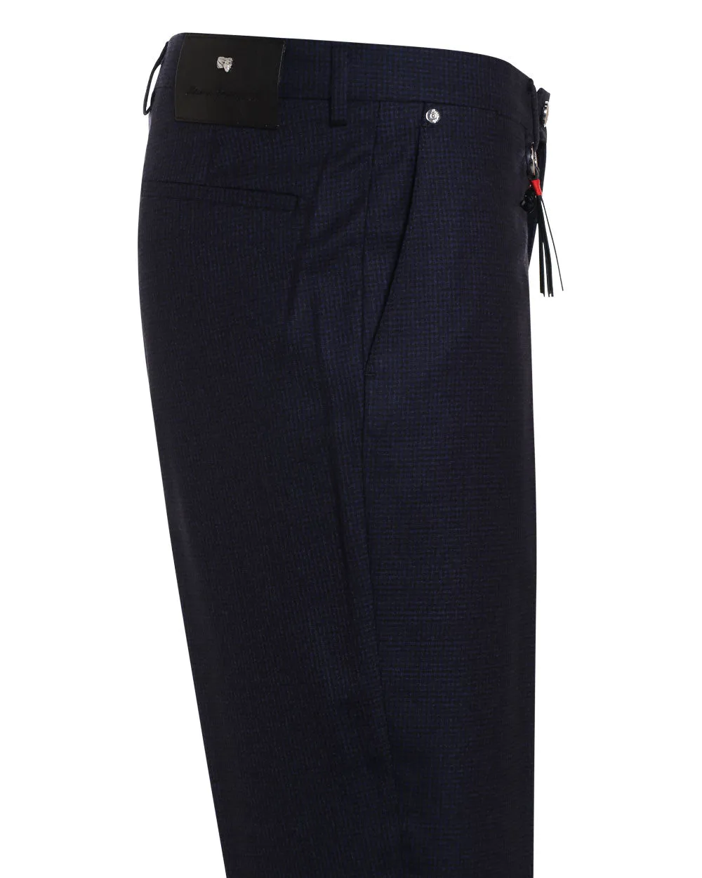 Navy Wool Checked Dress Pant