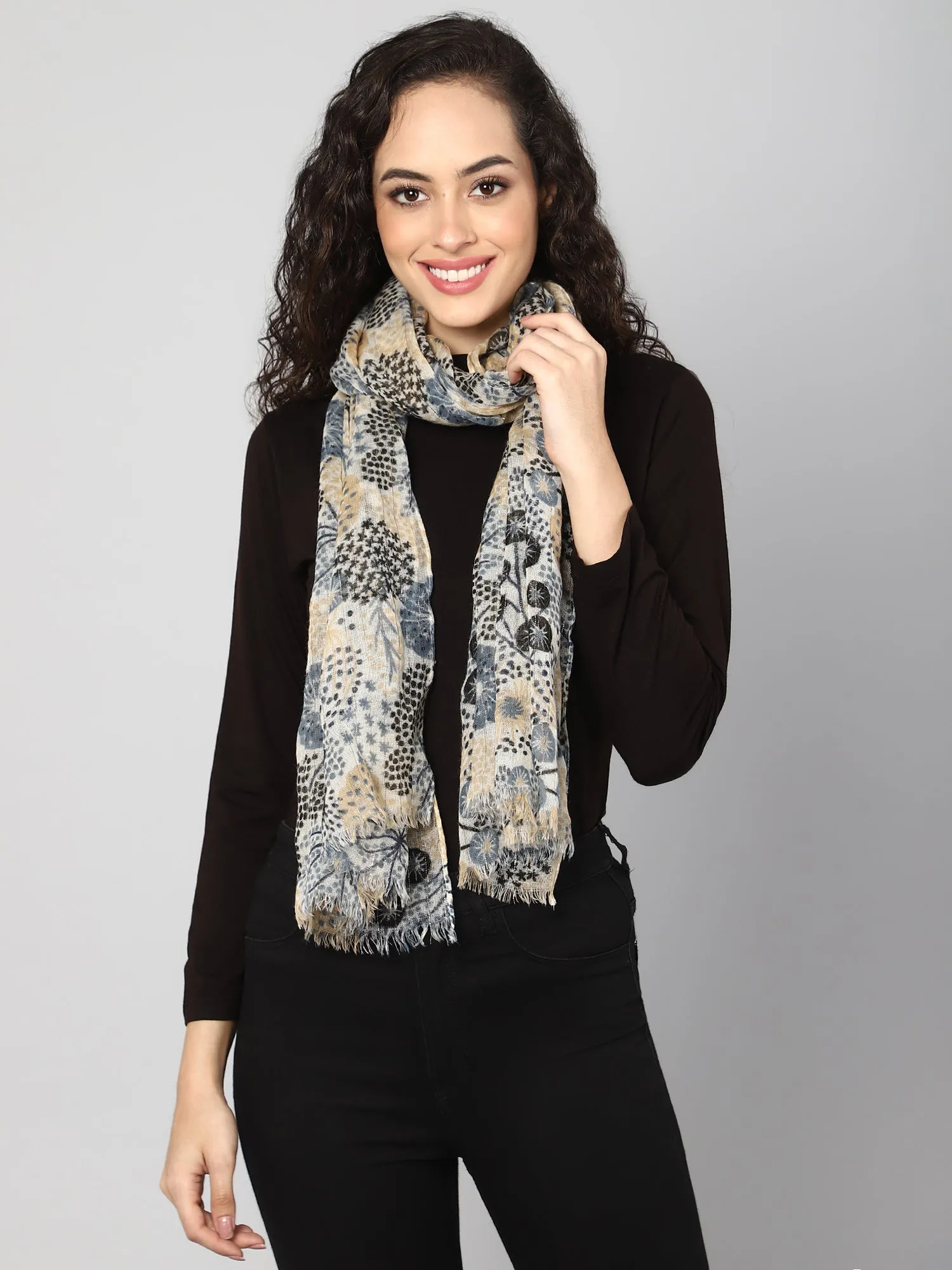 Off white woolen printed stole
