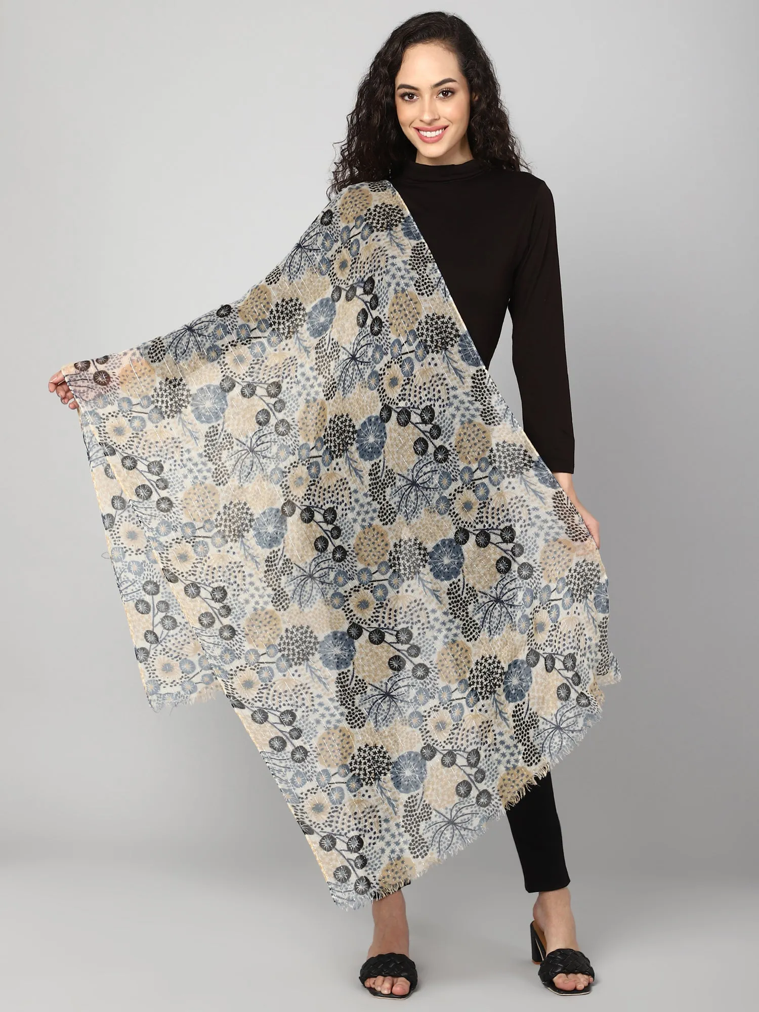 Off white woolen printed stole