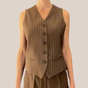 Pinstripe Vest - Brown